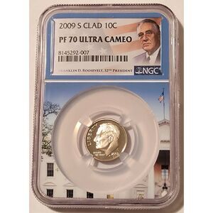 2009 S Clad Roosevelt Dime Proof PF70 UC NGC White House Frame Holder